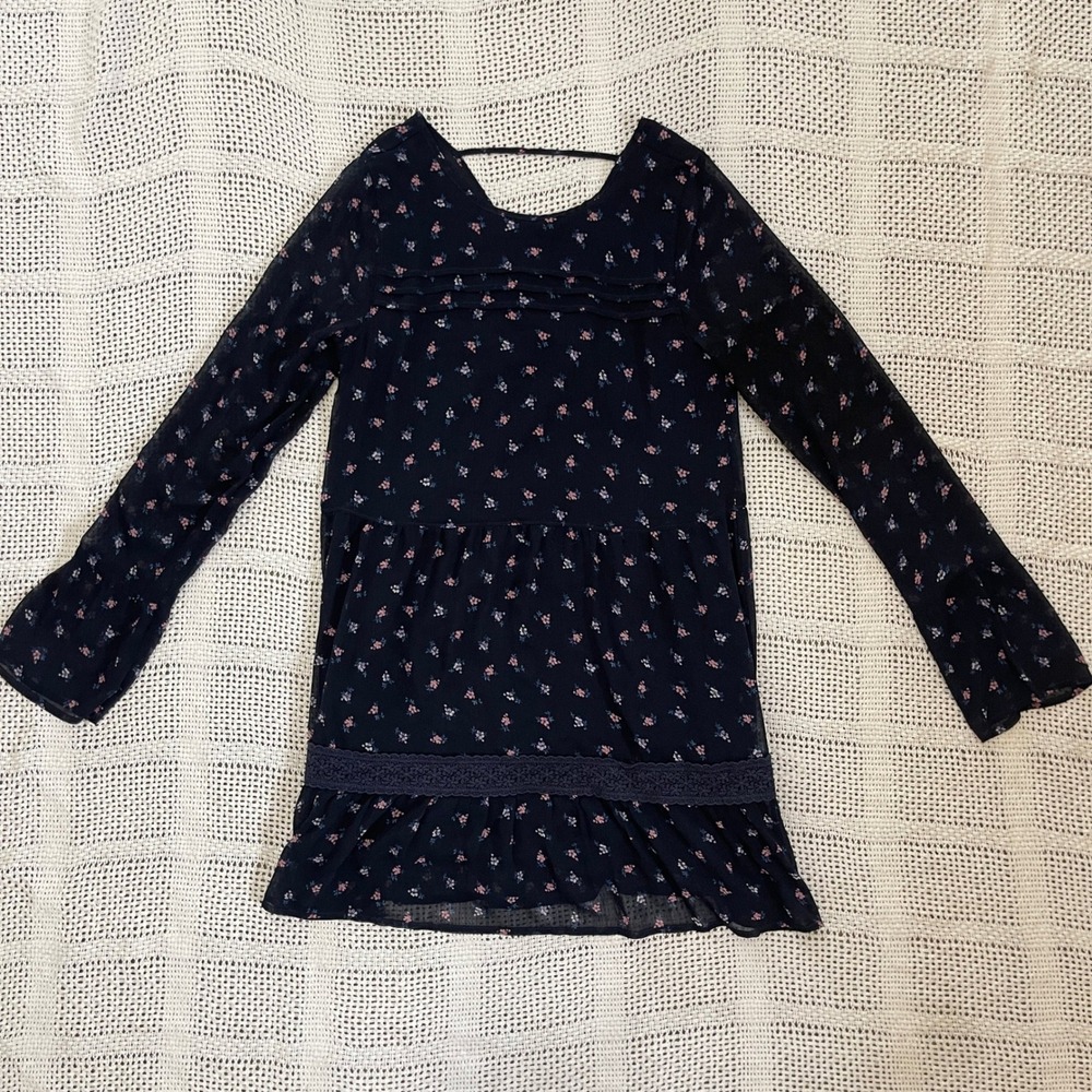 Abercrombie Kids Girls Navy Blue Floral Long Sleeve Babydoll Dress Size 13/14